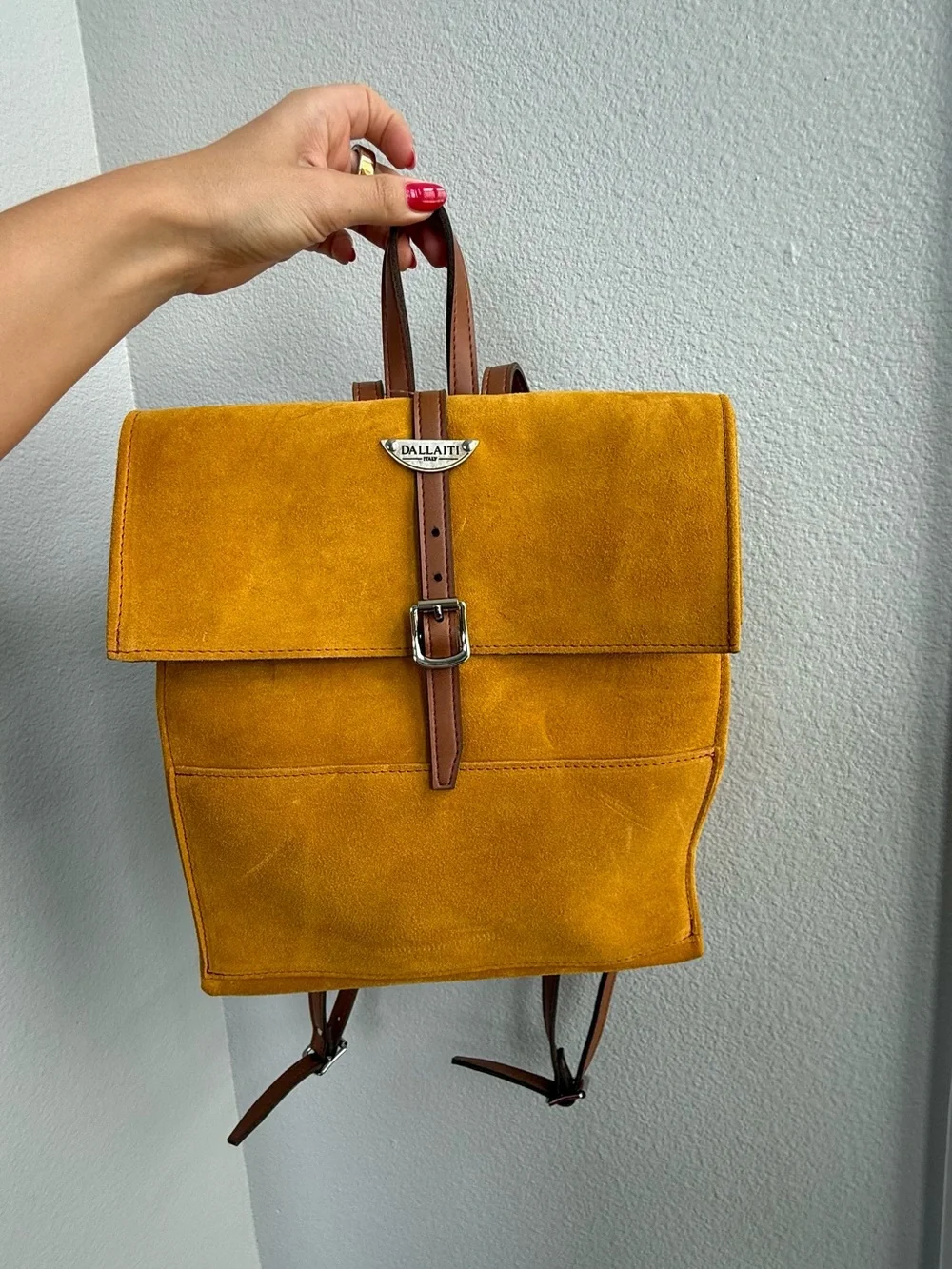 Dallaiti Mustard Suede Backpack with Brown Leather Trim